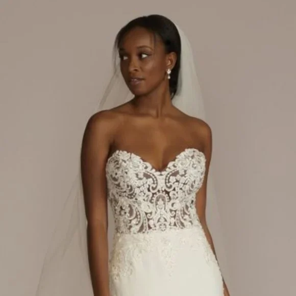 chinese dress ladies JACQUARDA Beaded Venice Lace V-Neck Sheath Lace Bridal Gown – Alesia C main image 1